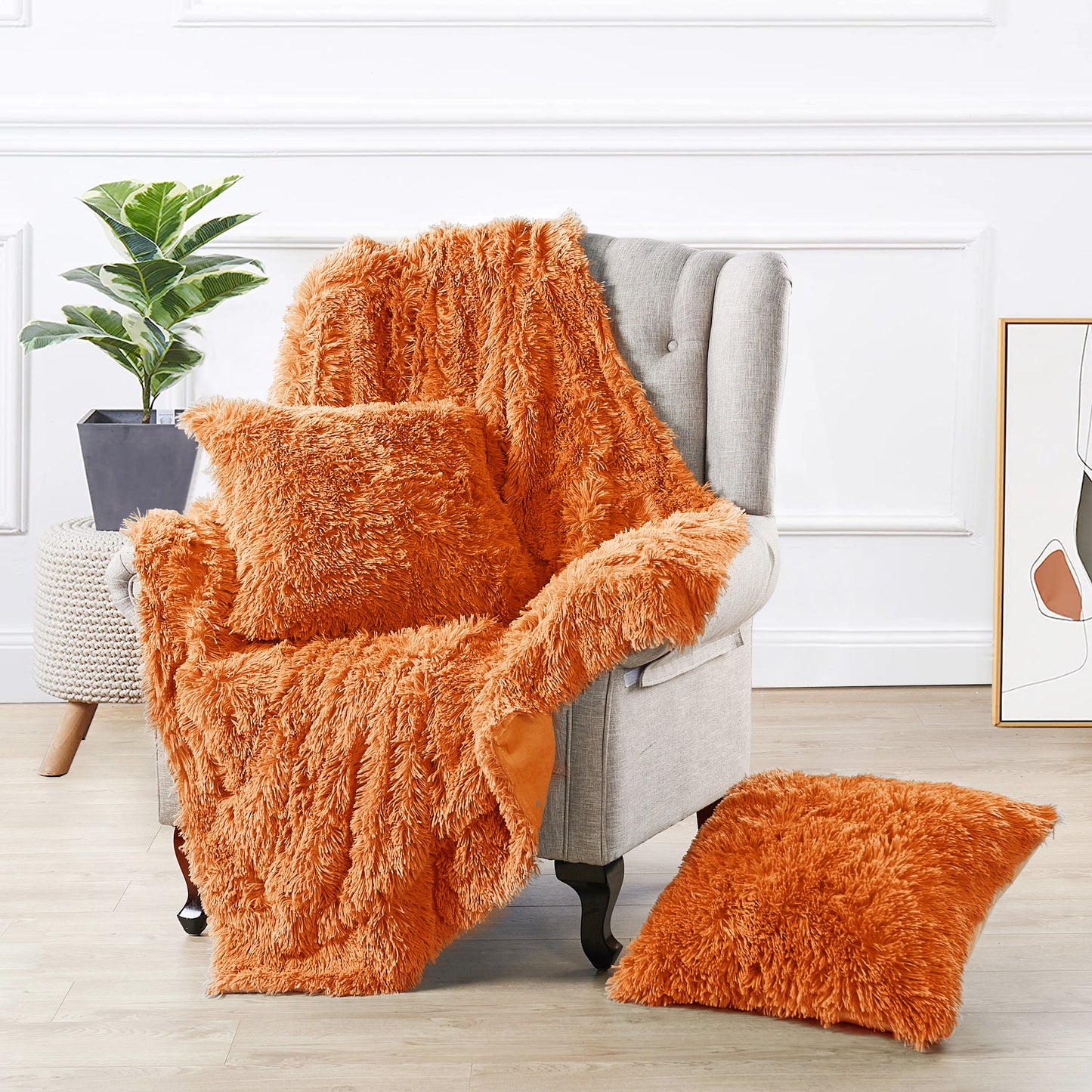 Shaggy Throw & Pillow Cover Combo